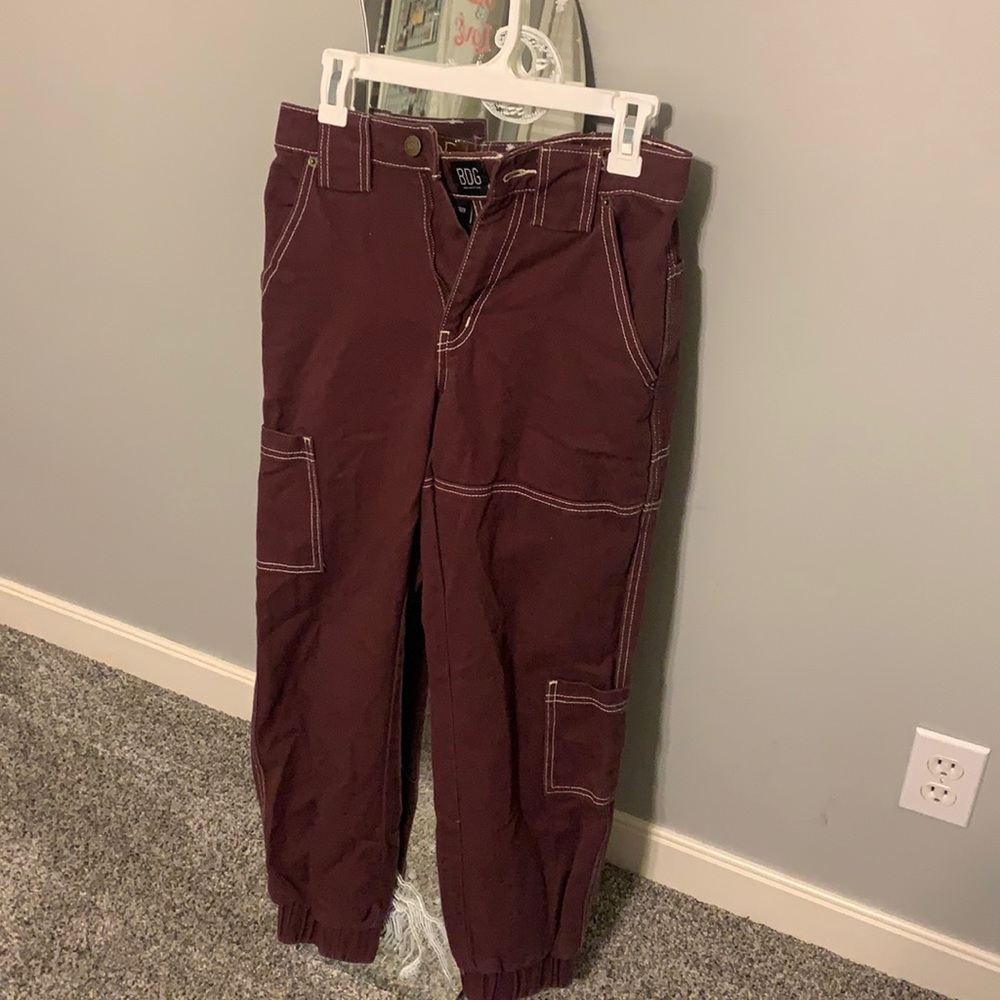 High Wasted Maroon Urban BDG Cargo Jogger Pants